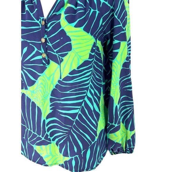 Lilly Pulitzer Silk Blouse XXS "Under the Palm Leaf" Print Long Sleeve Top EUC - Picture 2 of 11
